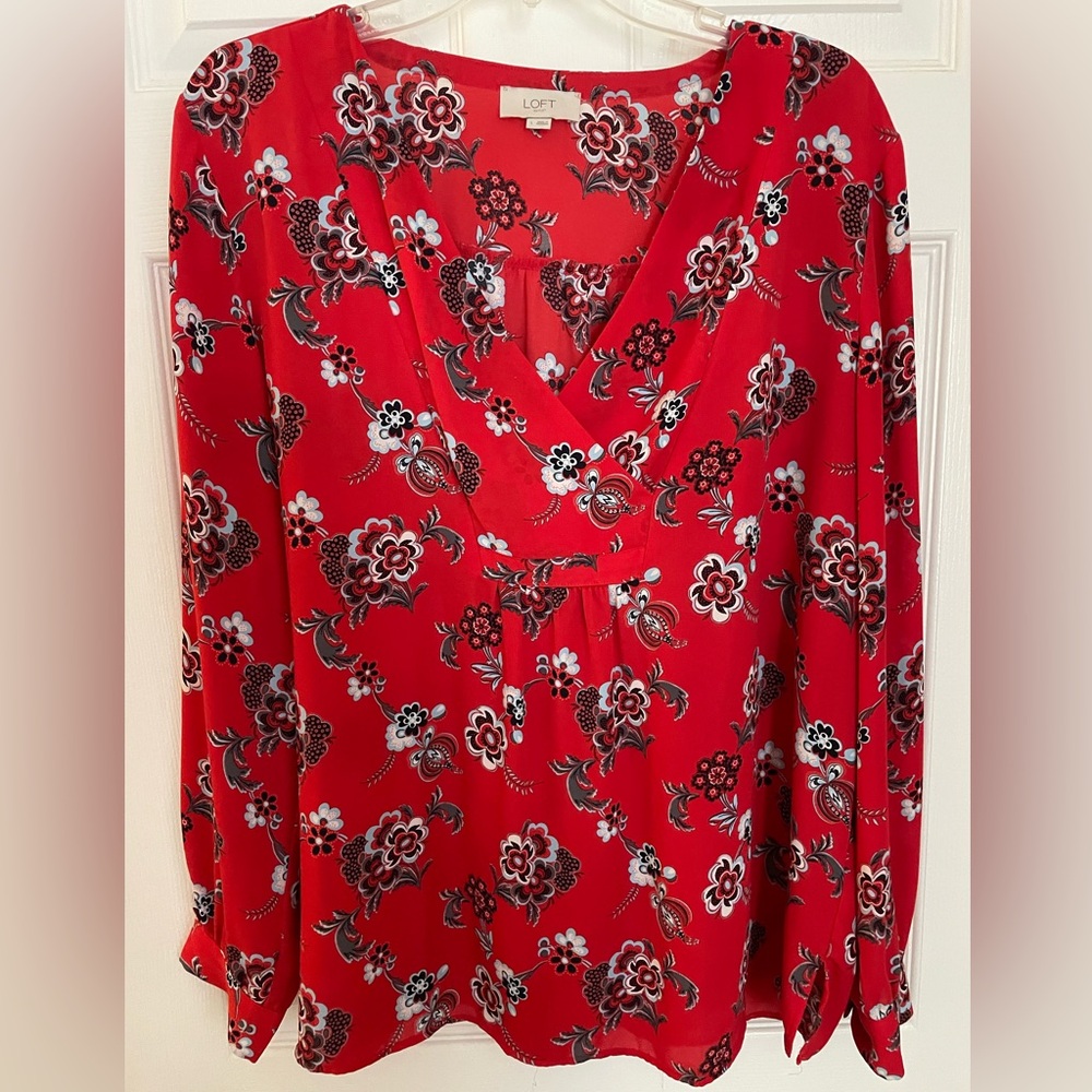 LOFT Crisscross V Neck Long Sleeve Blouses
